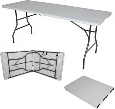 Mesa Dobrável Vira Maleta Com Alça Portátil 1.80m Para Camping Pesca Jardim Área Externa Ou Interna Salão De Festas Gourmet (Branco)