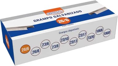 Grampo Para Grampeador, BRW, 26/6, Galvanizado, Caixa com 5000 Grampos