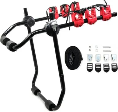 Suporte para bicicleta Transbike SHARK BLUE para 3 bicicletas Preto tira Vermelha Carros Sedan Hatch