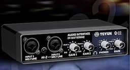 Placa de Som Profissional TEYUN Q22 com USB 2.0, 24bits/192kHz e Fonte Fantasma 48V - Ideal para Gravação Musical, Podcasts, Transmissões ao Vivo e KTV