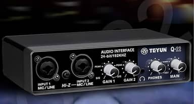Placa de Som Profissional TEYUN Q22 com USB 2.0, 24bits/192kHz e Fonte Fantasma 48V - Ideal para Gravação Musical, Podcasts, Transmissões ao Vivo e KTV