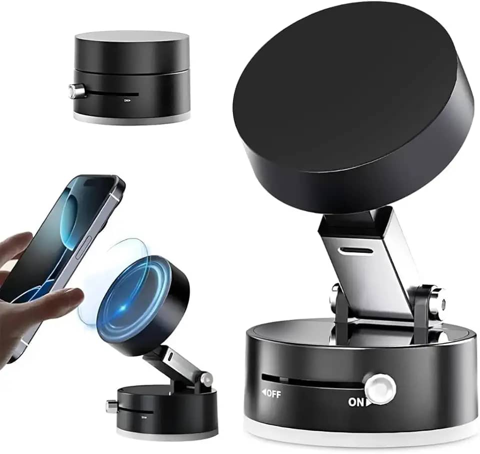 Suporte Magnético para Celular Portátil Dobrável - Suporte de Celular ajustável para Carro, Mesa, Espelho - Suporte Magnético Dupla Face - Shop100 (Preto)