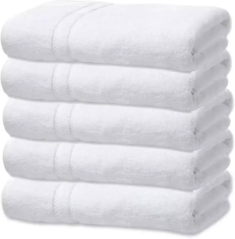 Kit 5 Toalhas de Banho Branca Hotel Macia Felpuda - Prata - Costura Dupla Reforçada (Branco Off White)