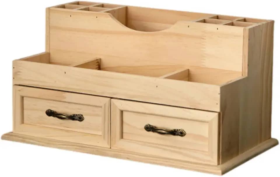 Organizador de Maquiagem de Madeira para Penteadeira com Gavetas, Organizador de Mesa com Vários Compartimentos, Caixa de Maquiagem para Banheiro E Qu