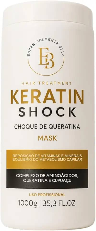 Essencialmente Bela Keratin Shock Mask - Máscara de Choque de Queratina - 1KG - Reposição de Massa Capilar e Reconstrução Profunda