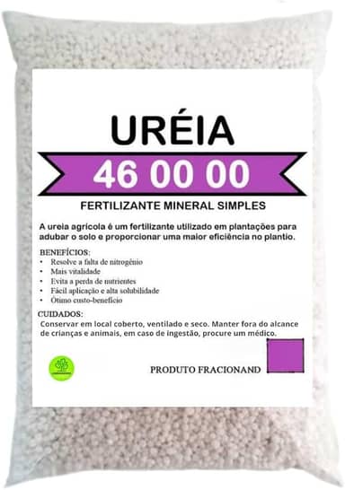 Adubo Fertilizante Ureia Pura Agrícola 46.00.00 Fracionado Hortaliças Flores Suculentas Rosas do Deserto Jardins (500, Gramas)