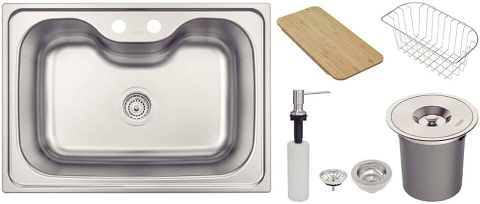 Cuba Tramontina Morgana 60 FX Undermount em Aço Inox com Lixeira de Embutir 5 L, Tábua de Madeira, Dosador de Sabão, Cesto Aramado e Válvula