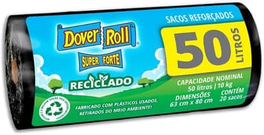 Dover-Roll Super Forte Reciclado 50L Preto, Rolo com 20 Sacos para Lixo