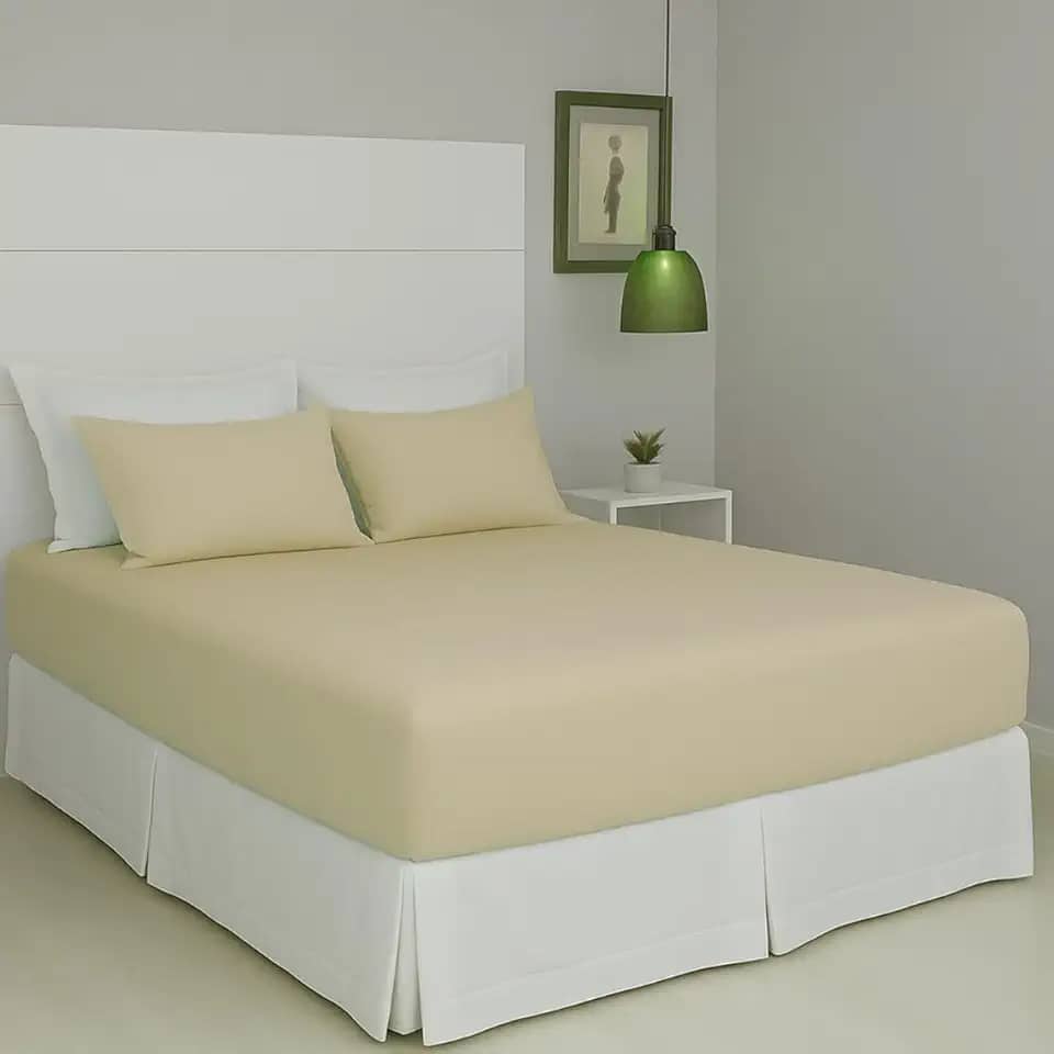 Jogo de Lençol Queen Malha 100% Algodão Liso com Elástico 3 peças Toque Macio Top (Bege)