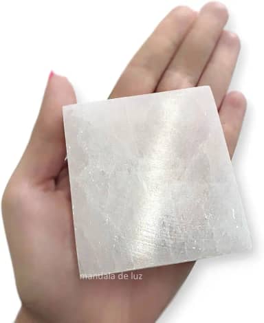 Placa de Selenita Natural Quadrada Polida Limpeza Cristal Natural 7cm