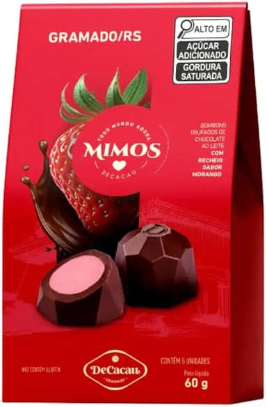 Mimos DeCacau - 2 caixas bombom trufado 60g cada - Sem Glúten | Chocolate Gramado | Seguro Celíacos (Morango)