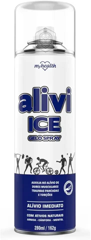 Gelo Spray Alivi Ice para de Dores Musculares, Pancadas e Torções Para Atletas, com Arnica, Cânfora e Mentol, 280ml