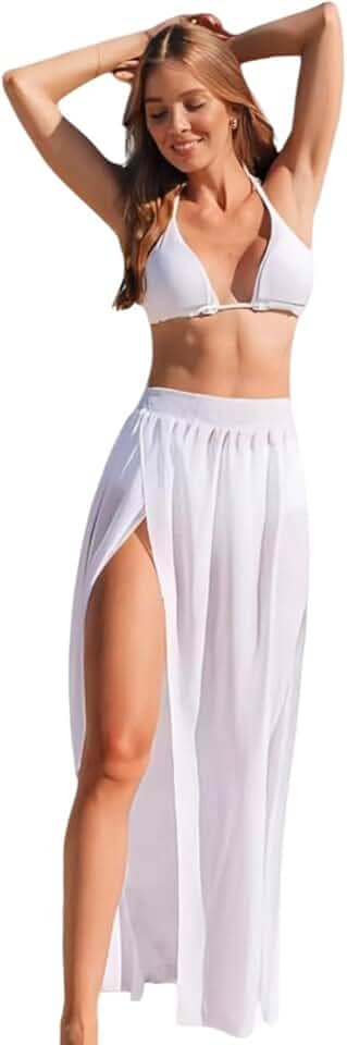 Saída Praia Saia Longa Transparente Elástico Cintura Verão