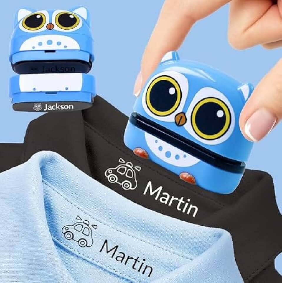 Carimbo de nome para roupas infantis à prova d'água, carimbos personalizados (branco + tinta preta) Carimbo de nome personalizado para roupas, carimbo de nome infantil personalizado, carimbos de