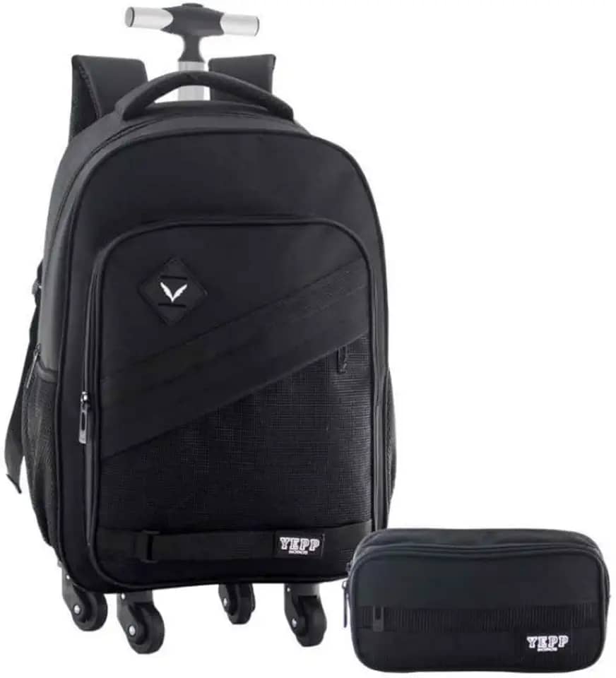 Kit Mochila 20” Com 4 Rodas 360 Escolar Juvenil Masculino Combino Conforto E Praticidade (Preto)