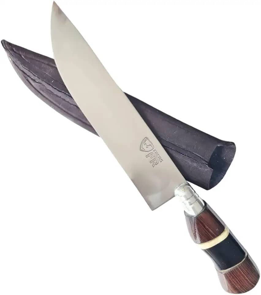Faca Artesanal FACAS FR 8” para Churrasco – Lâmina em Aço Inox 420 – Cabo de Osso e Chifre – Bainha em Couro Legítimo – Corte Preciso e Estilo Rústico Brasileiro