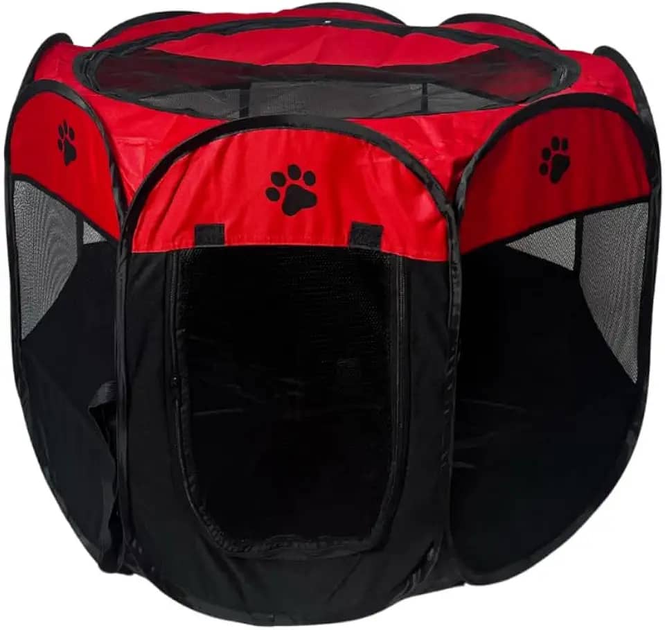 Casinha para Cães e Gatos Cercado Pet Portátil e Dobrável para Cães e Gatos com Tecido Impermeável de Fácil Montagem e Transporte Premium (Vermelho)
