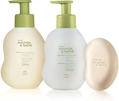 Conjunto Natura Mamãe e Bebê Tradicional - Ritual de Banho Cuidados Iniciais Shampoo + Condicionador + Sabonete