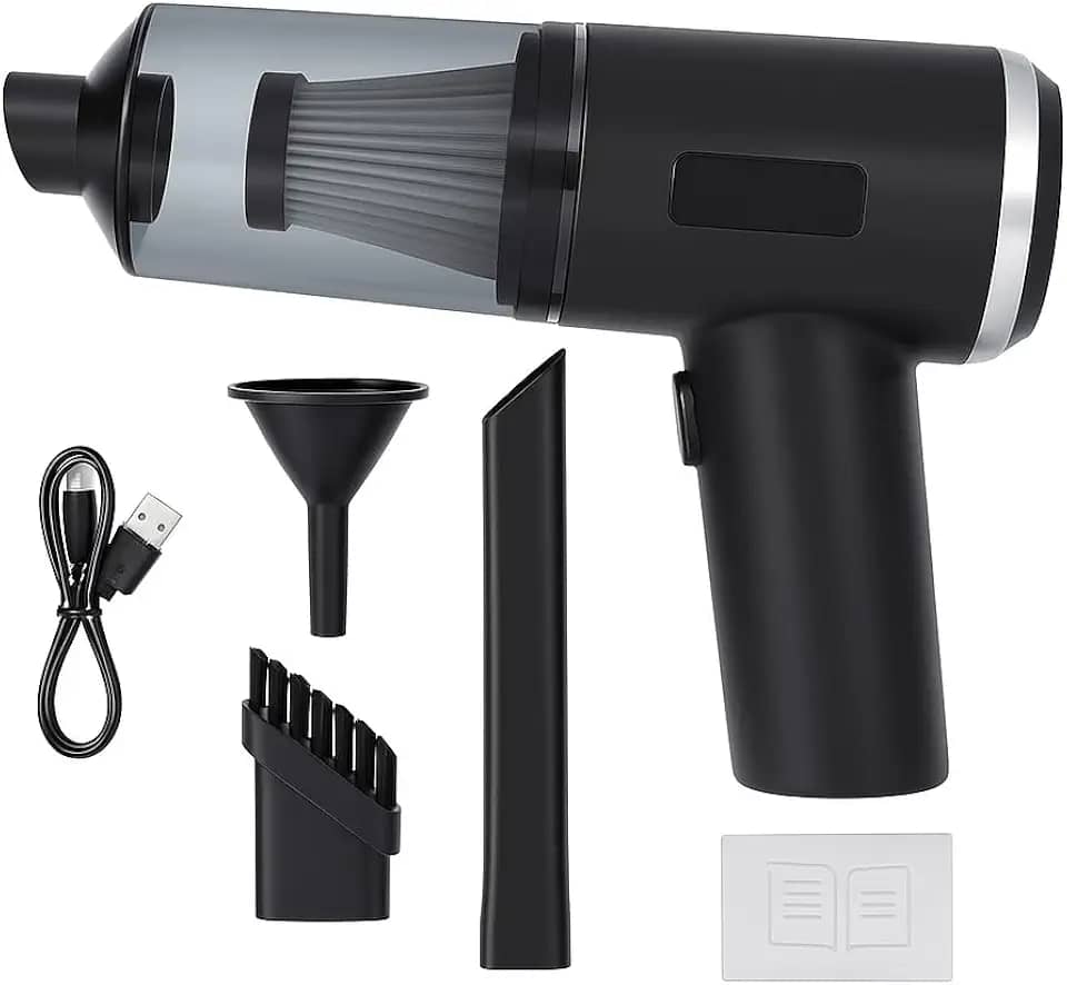 Aspirador de Pó Portátil 2 em 1 6000Pa — Aspirar e Soprar, USB Recarregável, Filtro HEPA Lavável, para Carro, Teclado e Casa