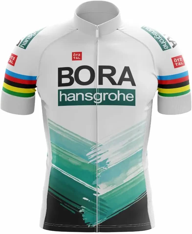 Camisa de Ciclismo Masculina Premium Bora Verde e Branca Manga Curta Zíper Total Proteção Solar Slim Bolso Traseiro