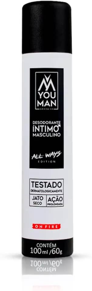 Desodorante Íntimo Masculino You Man 100 ml – Jato Seco Aerosol, Proteção 24 h, Testado Dermatologicamente, Fragrância On Fire, Anti-Odor Dia a Dia