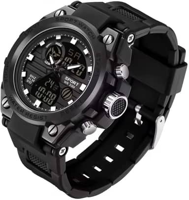 Relógio Digital e Analógico Tático Estilo Militar Esportivo Resistente Shock I Relógio de Pulso Masculino para Homem Esportivo Resistente à água com LED Noturno com Cronômetro Pulseira Resistente Robusto SW38 (Todo Preto)