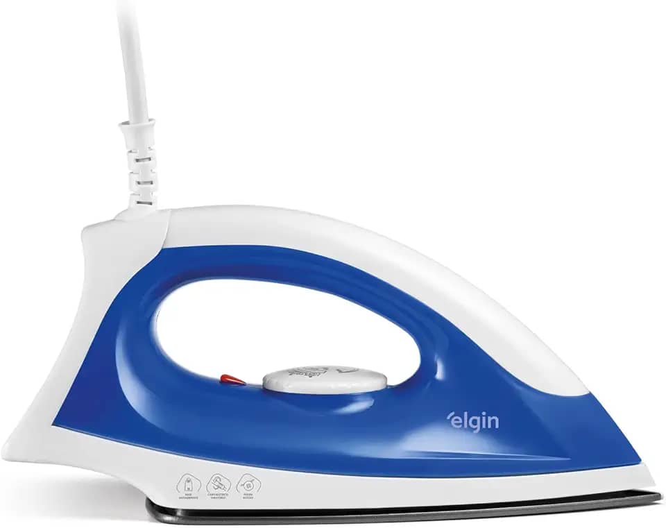 Ferro de Passar a Seco Iron Force Elgin Super Leve Branco e Azul Base Antiaderente 110V