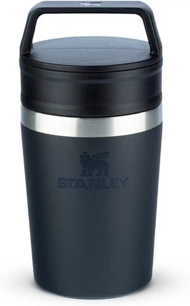 Stanley - Copo de Café Térmico, Caneca de Viagem Café Go com Tampa de Duas Partes Para Beber e Alça de Transporte, Garrafa Térmica de Aço Inoxidável, 236 ml, Black