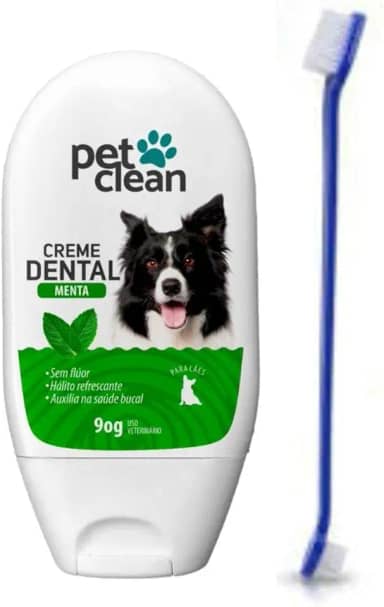 Pasta de Dente Sabor Menta Pet Clean e Escova de Dente para Higiene Bucal de Cães