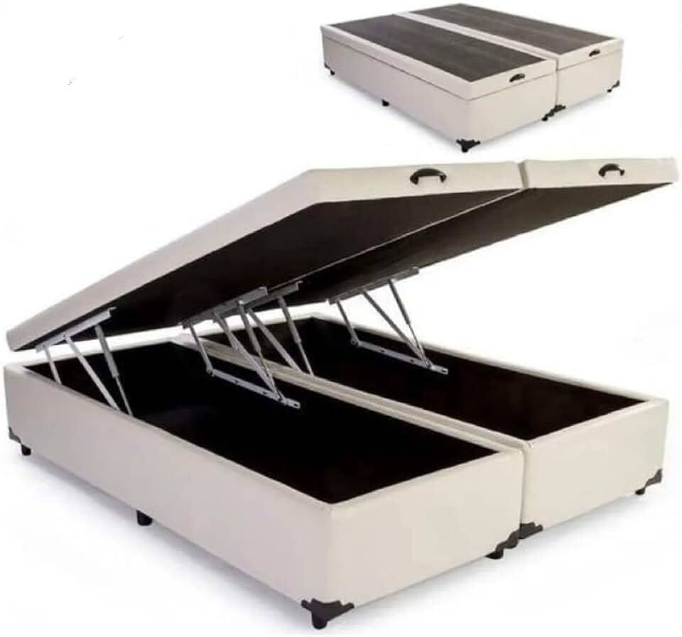 Cama Box Baú KING SIZE Pistão a gás bege corino Bipartido Blindado - 193x203