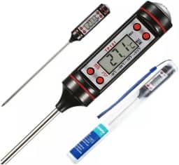 Termômetro Culinário Digital Espeto Inox para Churrasco, Carne, Forno e Líquidos – Medidor de Temperatura em Inox, Preciso, Portátil, até 300°C, Tela Digital Fácil Leitura