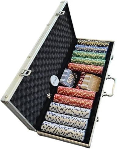 Kit Poker Premium Maleta com 500 Fichas de 11g + 2 Baralhos, Dealer e Dados – Ideal para Até 10 Jogadores, Noites de Jogos e Presentear Amigos