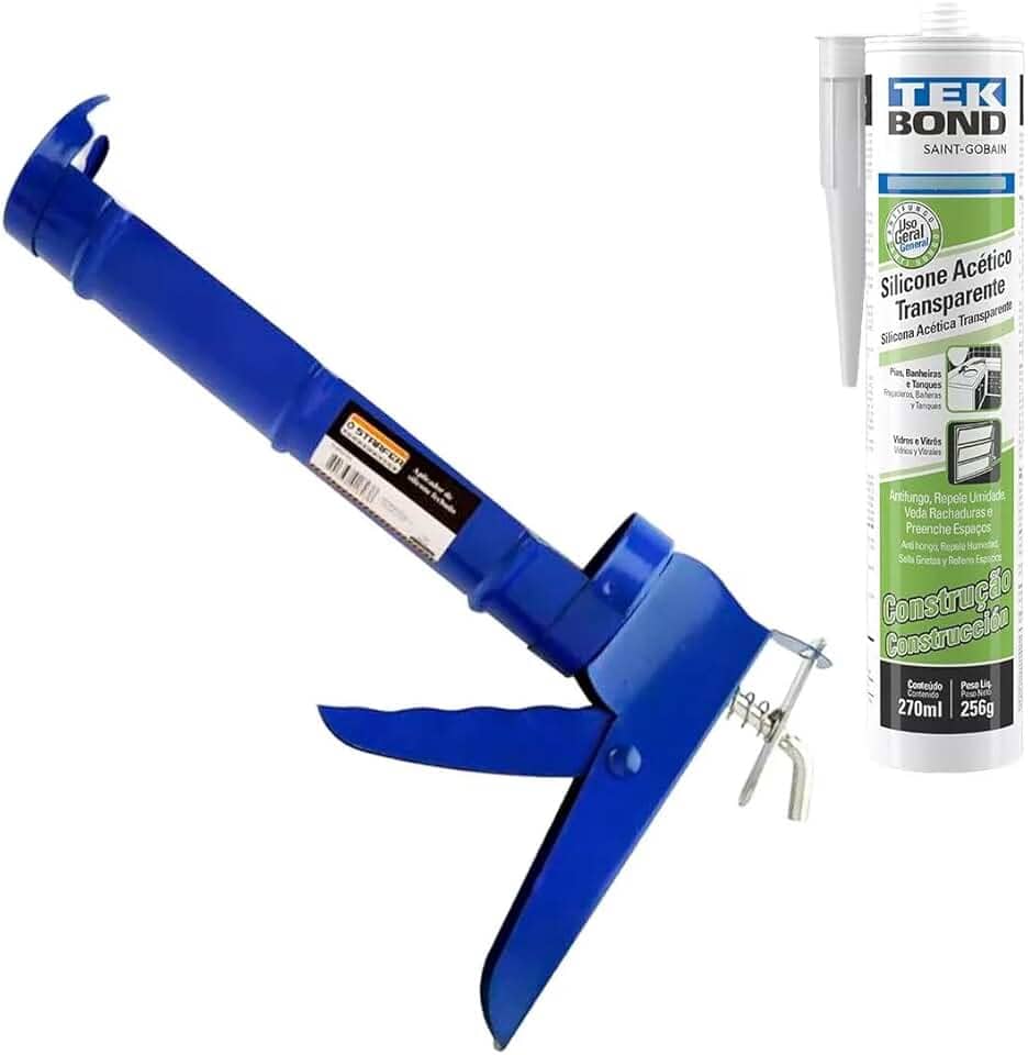 Kit Aplicador de silicone + 1 Silicone acético veda pia incolor Tekbond 256g