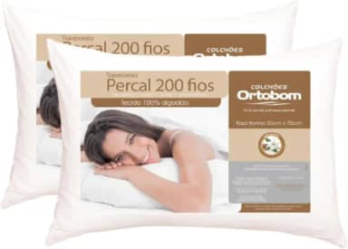 2 Travesseiros 200 Fios 100% Algodão Macio Confortável