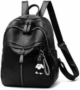 Mochila Feminina Couro Com chaveiro,mochila casual, couro resistente, Bolsa Elegante para o dia, Mochila para Escola. Preta.