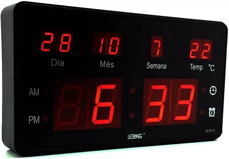 Relógio de Parede Led Digital LE-2115 Lelong Temperatura Calendário Alarme