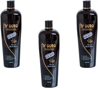 D’Ouro Escova Progressiva Afro 3×1000 ml – Kit para salões | redução de volume, maciez, proteção capilar