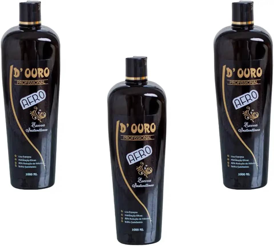 D’Ouro Escova Progressiva Afro 3×1000 ml – Kit para salões | redução de volume, maciez, proteção capilar