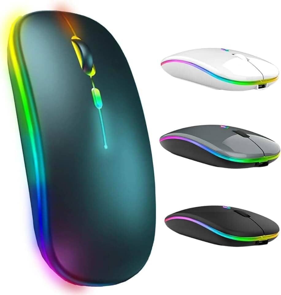 Mouse Óptico Sem Fio Recarregável Wireless Com Led RGB Colorido Ultrafino Ergonômico Usb 2.4 Ghz para Notebook Computador Pc Desktop TV Smart Premium [Marca Valuance]