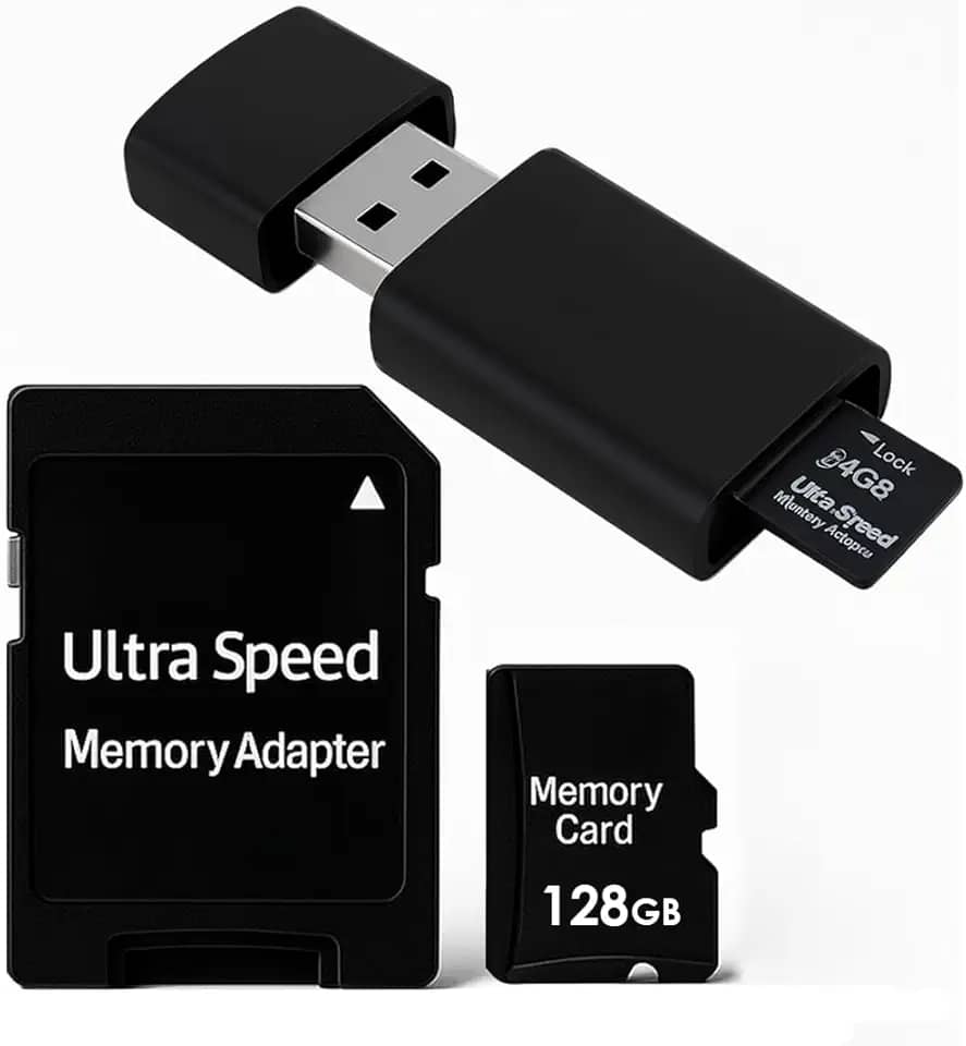 Cartão de Memória SD, 4GB a 128GB, Classe 10, Alta Velocidade, com Adaptador USB e SD, compatível Android e câmera (128GB)