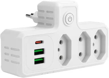 Extensão Tomada,Régua Tomadas, Régua de Energia,Adaptador Tomadaa,Filtro de Linha,Adptador Inteligente, 3 Tomadas,2 Interfaces USB,1 Porta USB Tipo-C - Qualidade Premium