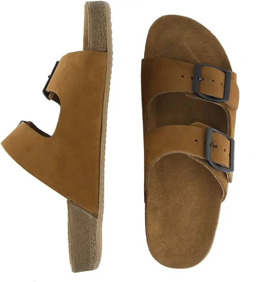 Sandália Chinela Masculina Couro Masculina Anatômica Burly Heads Nobuck Taupe