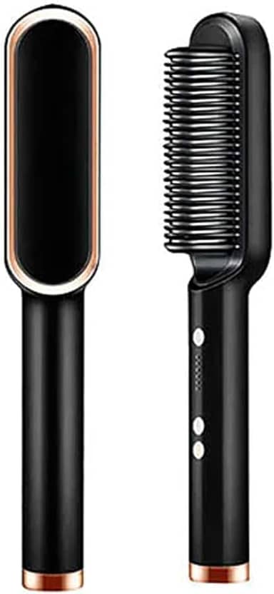 Escova Alisadora Elétrica 110v/220v - Pente Alisador Profissional para Cabelos Lisos e Sedosos - Tecnologia Ionic, Prancha Alisadora, Cabelo sem Frizz, Modelador de Cachos, Ferramenta de Estilo de Salão (Preto)