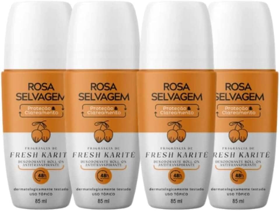 Kit 4 Desodorantes Roll-on Clareador Rosa Selvagem Karite 85ml
