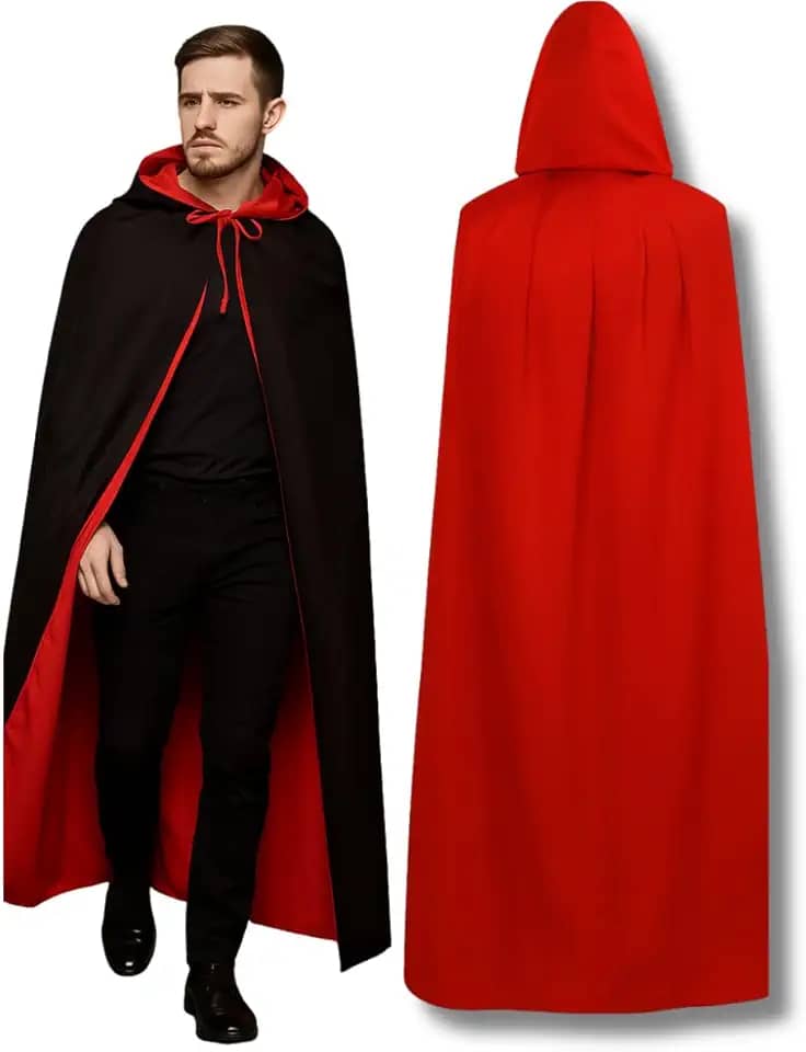 Capa Dupla Face Vampiro Bruxa Fantasia Halloween Festas Luxo Adulto Masculino Feminino