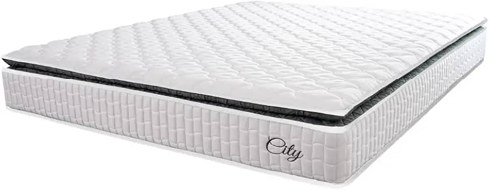Colchão Casal Molas Ensacadas City Pillow Top 138x188x23cm Branco/Preto Hellen - Suporta até 110kg por Pessoa