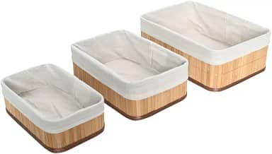 Mimo Style Jogo de 03 Cestos Organizadores Feito de Bambu Cor Claro. Perfeito Para Banheiros, Armários, Lavanderias, Entre Outros. Bonito e Elegante (Bege - Grande)