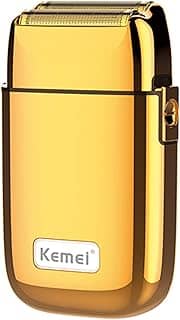 KEMEI Navalhas elétricas para homens, barbeador elétrico profissional sem fio todo de metal, lâminas de titânio de lítio, aparador de barba facial recarregável por USB, dourado (TX1 ouro)