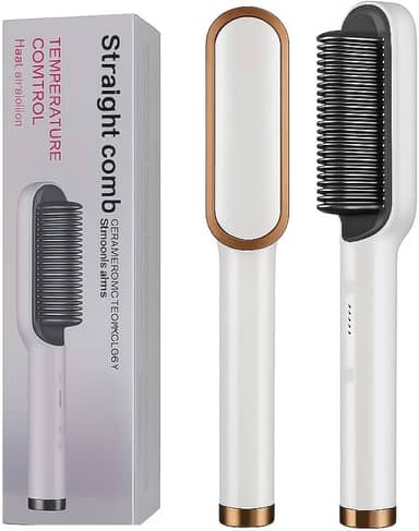 HairLiss™ Pro 5 em 1 – Escova Alisadora Ânion de Cabelo 110V/220V (Bege) com Secagem Rápida