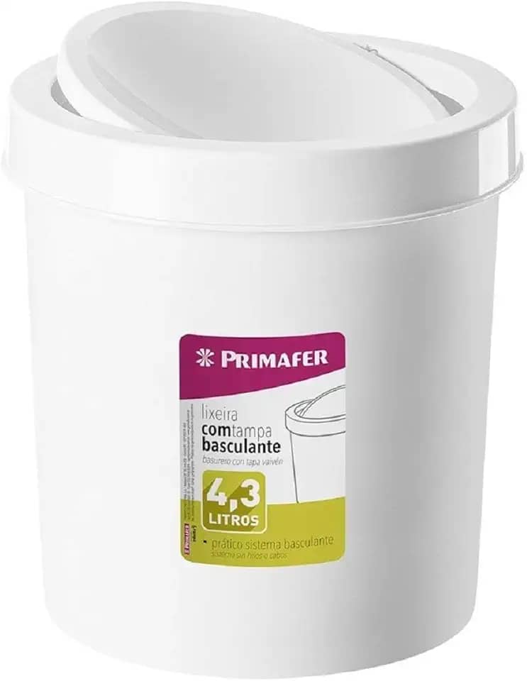 Atlas - Lixeira Plástica Basculante Multiuso de 4,3 Litros, Cor Branca